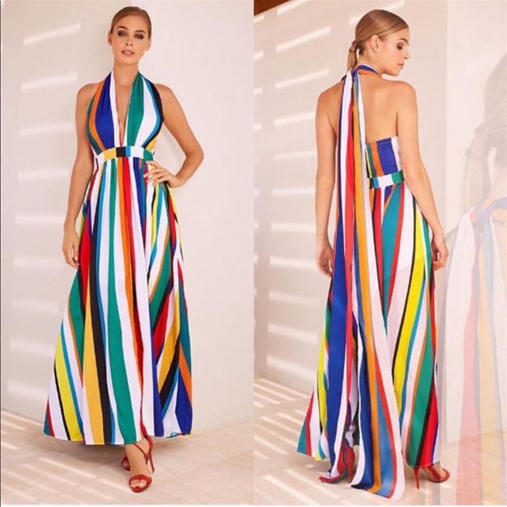 Boston Proper • New Rainbow Stripe Maxi Dress